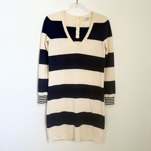 Wallace Rugby Striped Dress White & Navy V Neck Sweater Dress Size XS